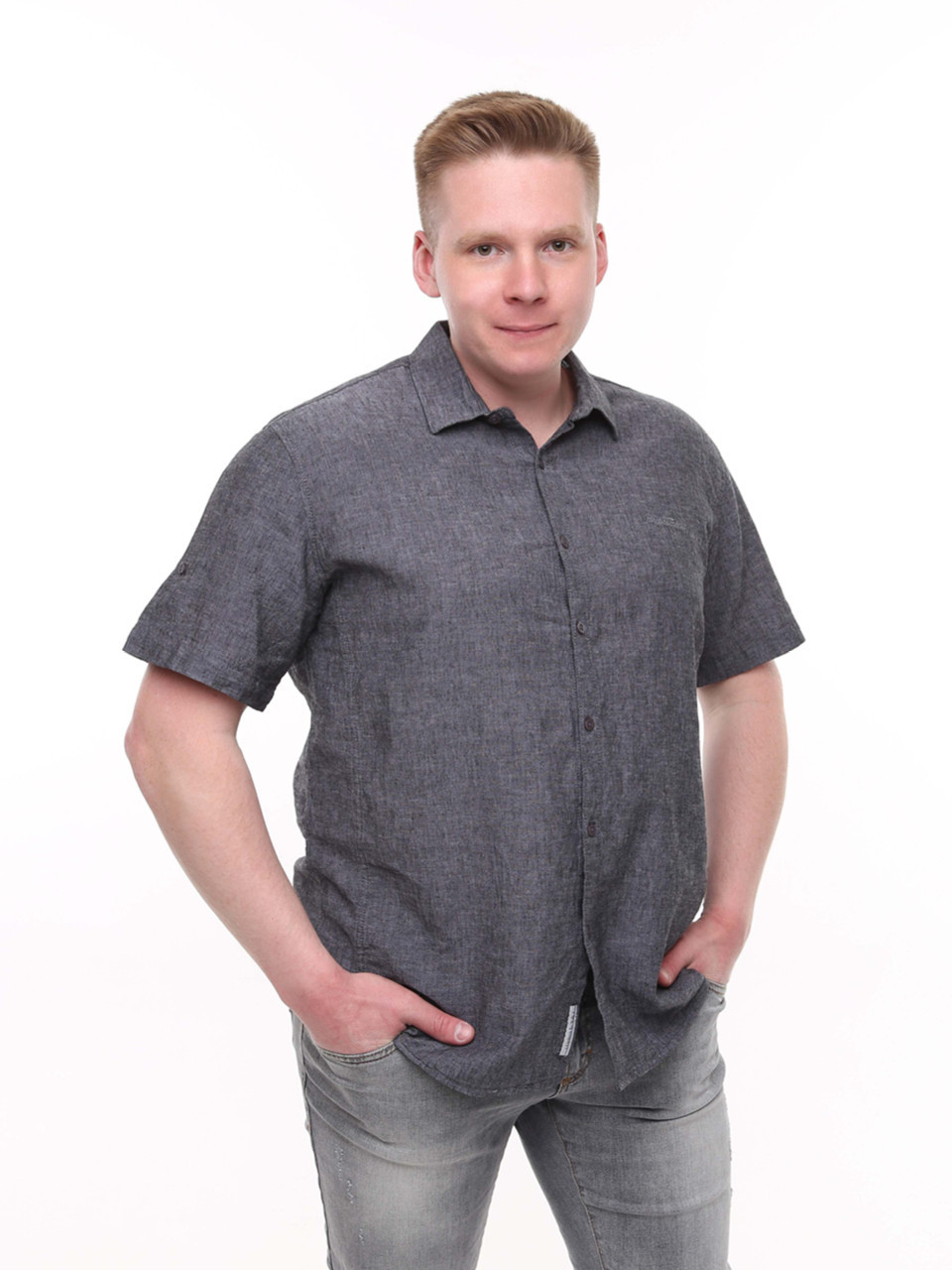 Сорочка чоловіча лляна графітова літня 2403-6