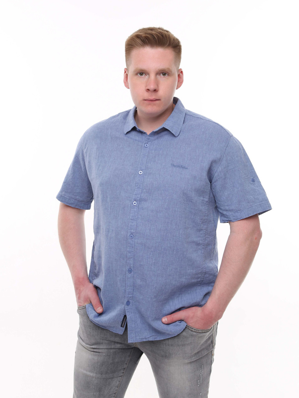 Сорочка чоловіча світло-синя лляна літня 2403-3