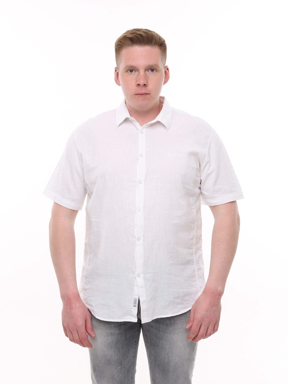 Сорочка чоловіча біла лляна пряма літня 6503-1