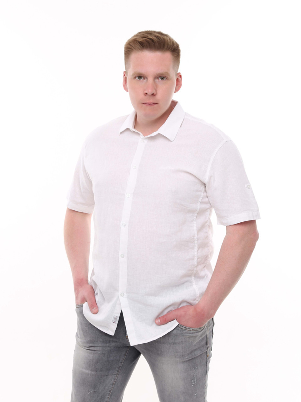 Сорочка чоловіча біла лляна пряма літня 6503-1