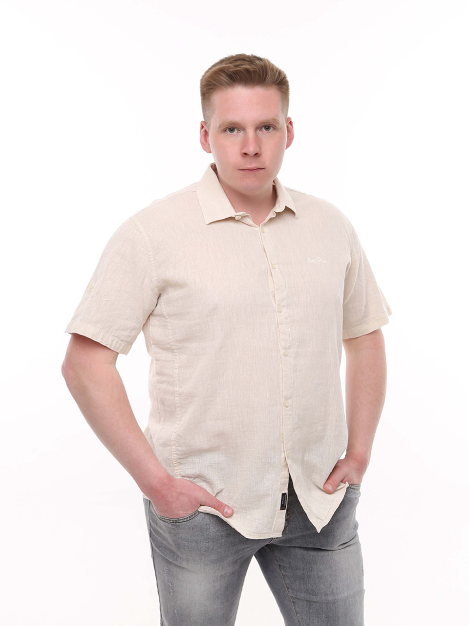 Сорочка чоловіча світло-бежева лляна пряма літня 6503-2
