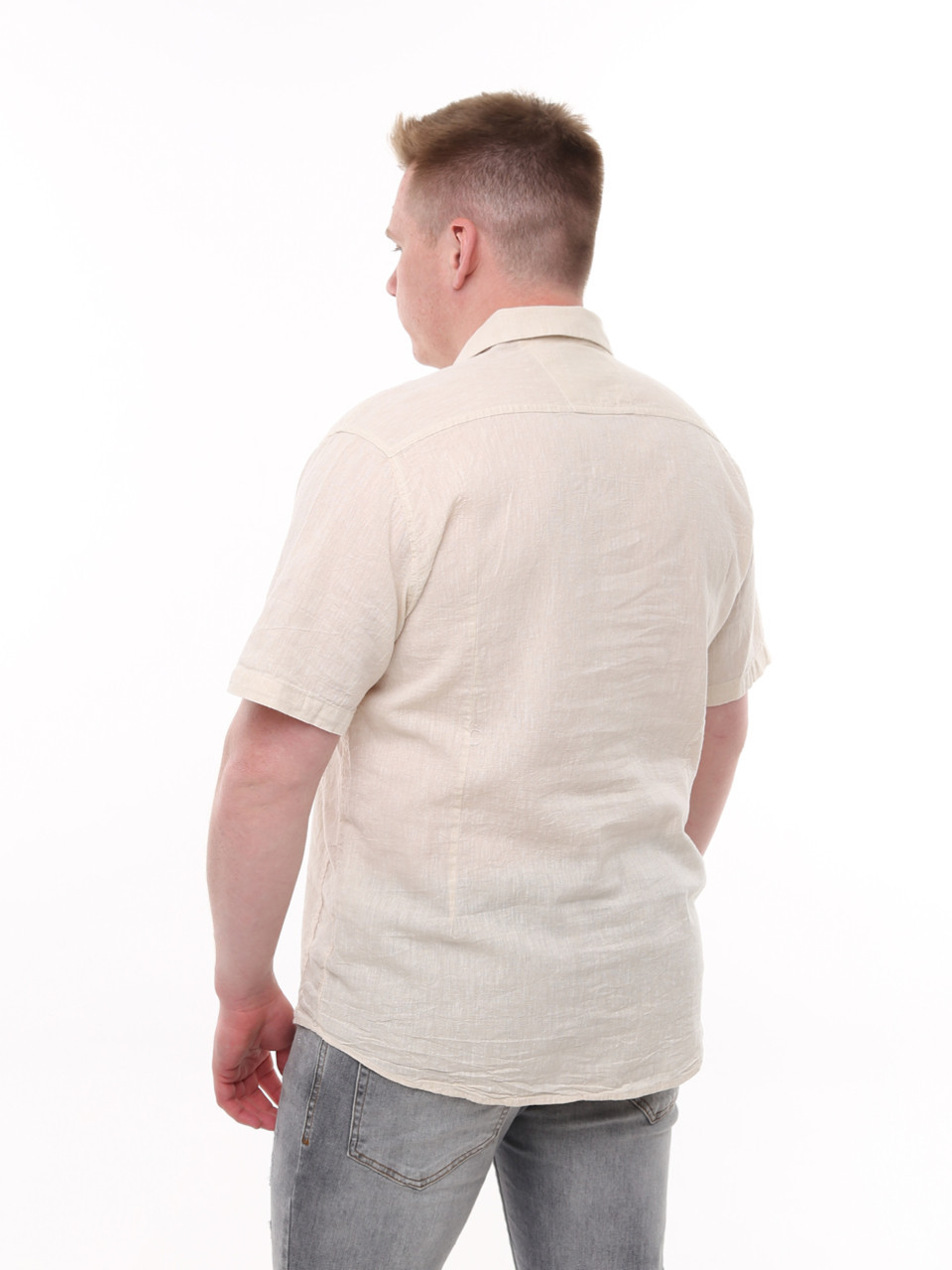 Сорочка чоловіча світло-бежева лляна пряма літня 6503-2