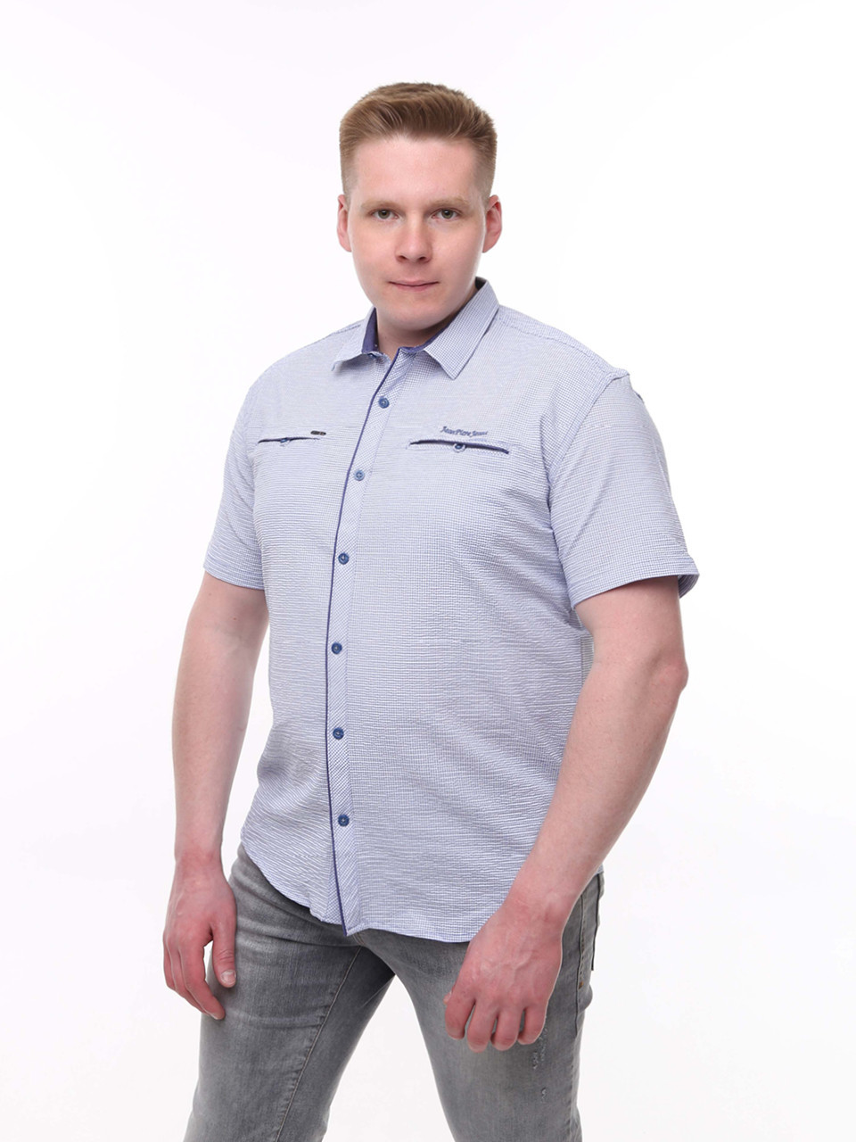 Сорочка чоловіча біла в клітку зі стрейчем 8415-1