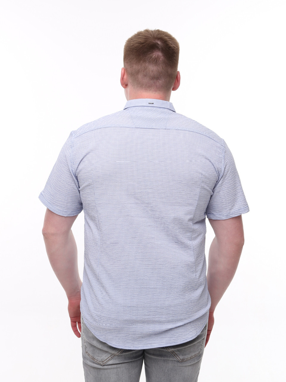 Сорочка чоловіча біла в клітку зі стрейчем 8415-1