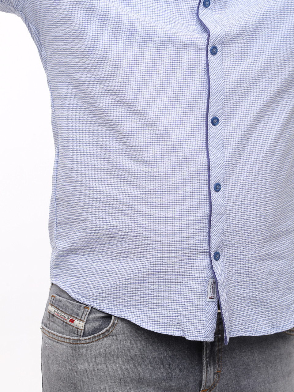 Сорочка чоловіча біла в клітку зі стрейчем 8415-1