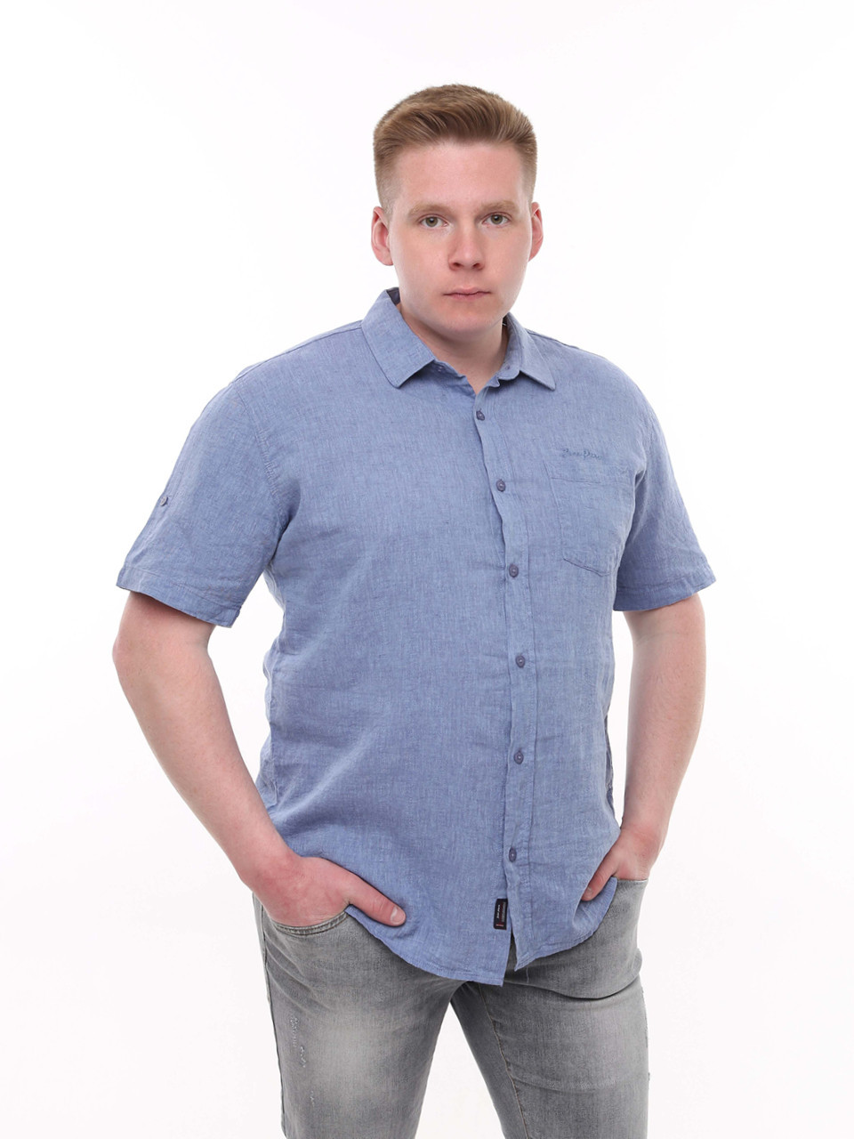Сорочка чоловіча світло-синя лляна пряма літня 6528-1