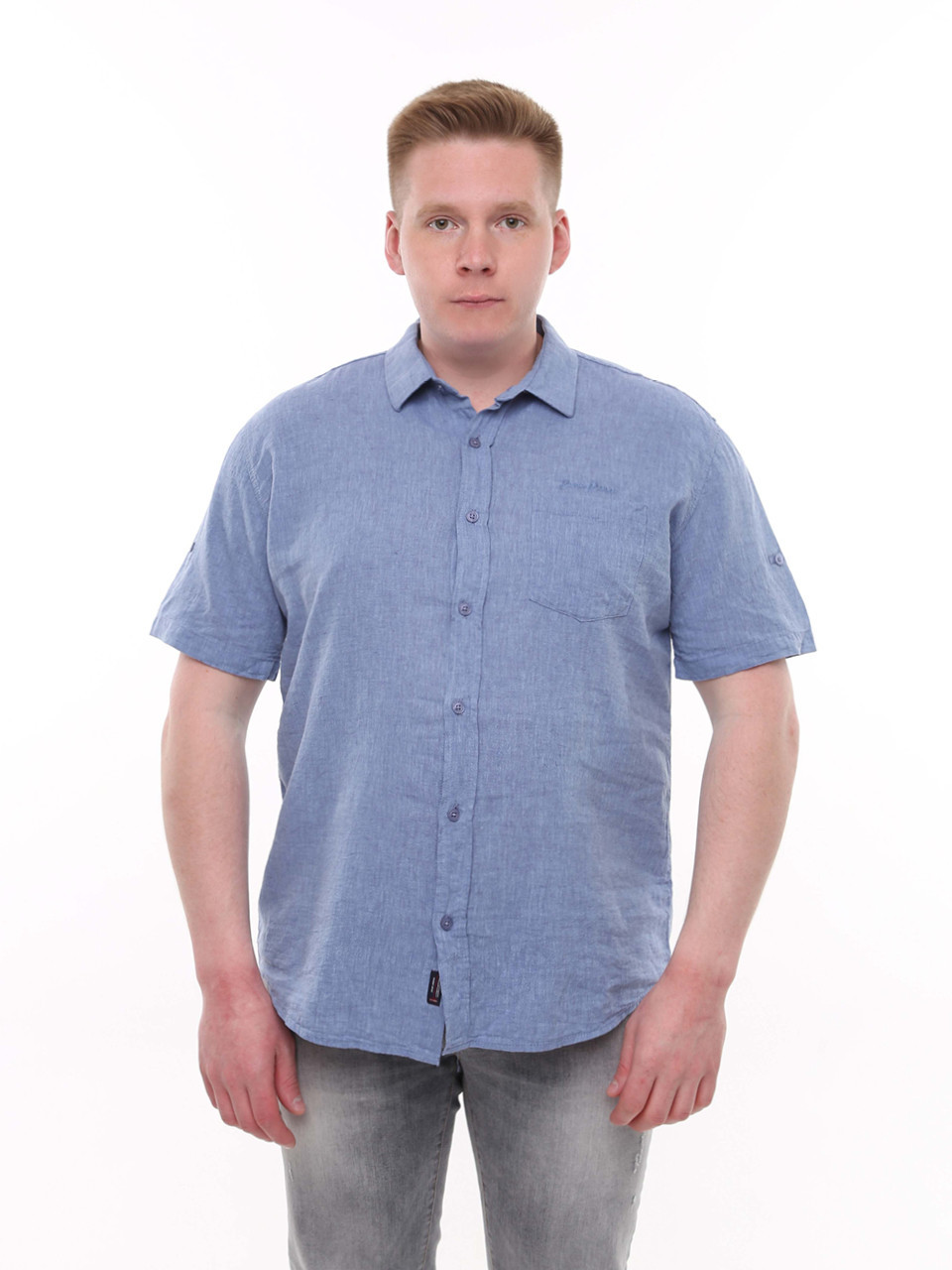 Сорочка чоловіча світло-синя лляна пряма літня 6528-1