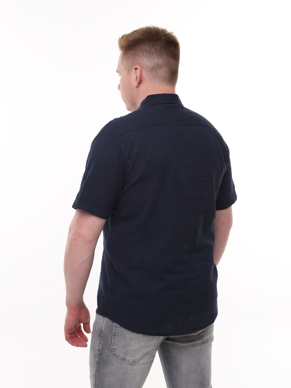 Сорочка чоловіча темно-синя лляна пряма літня 6528-2