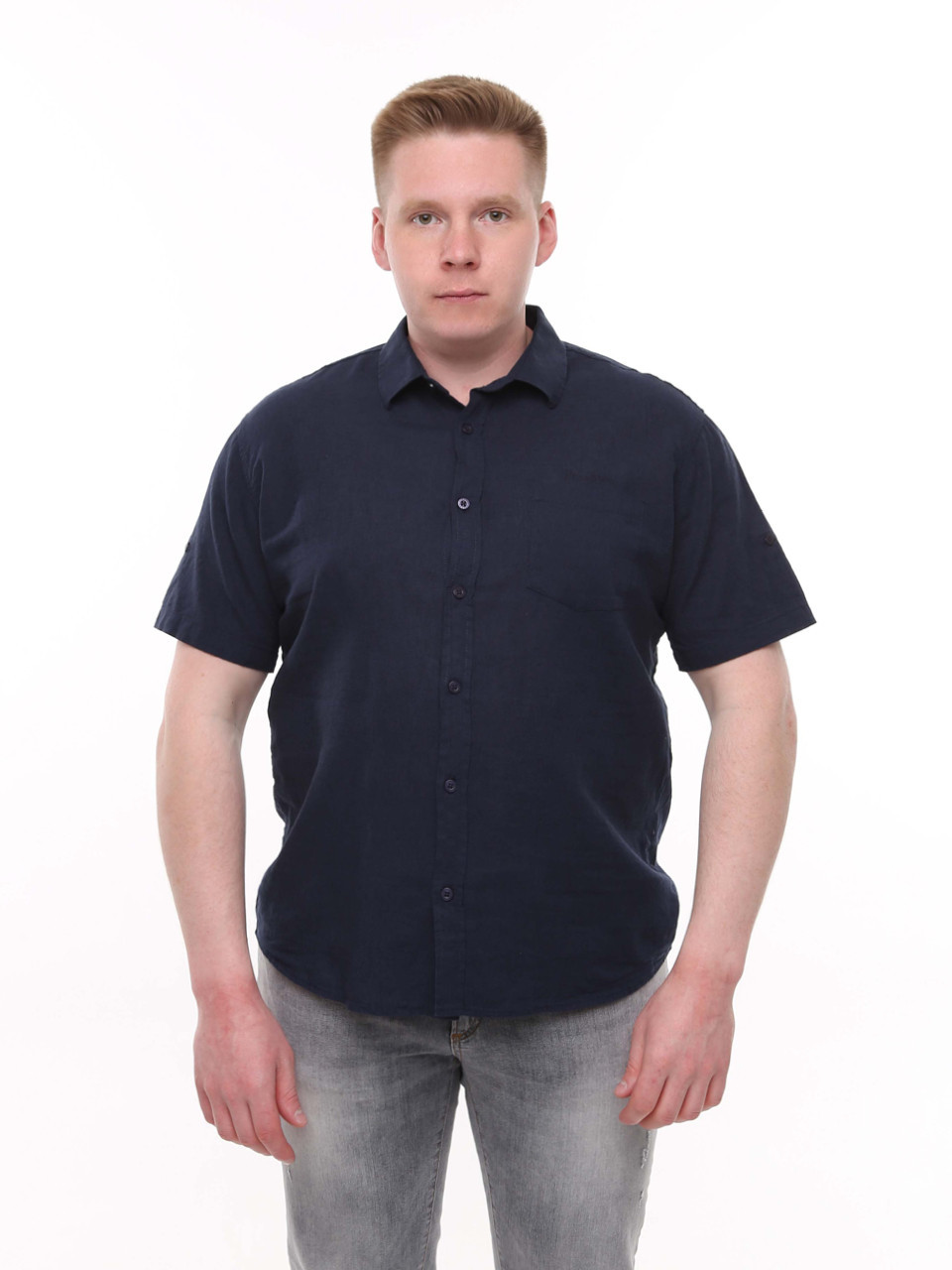 Сорочка чоловіча темно-синя лляна пряма літня 6528-2