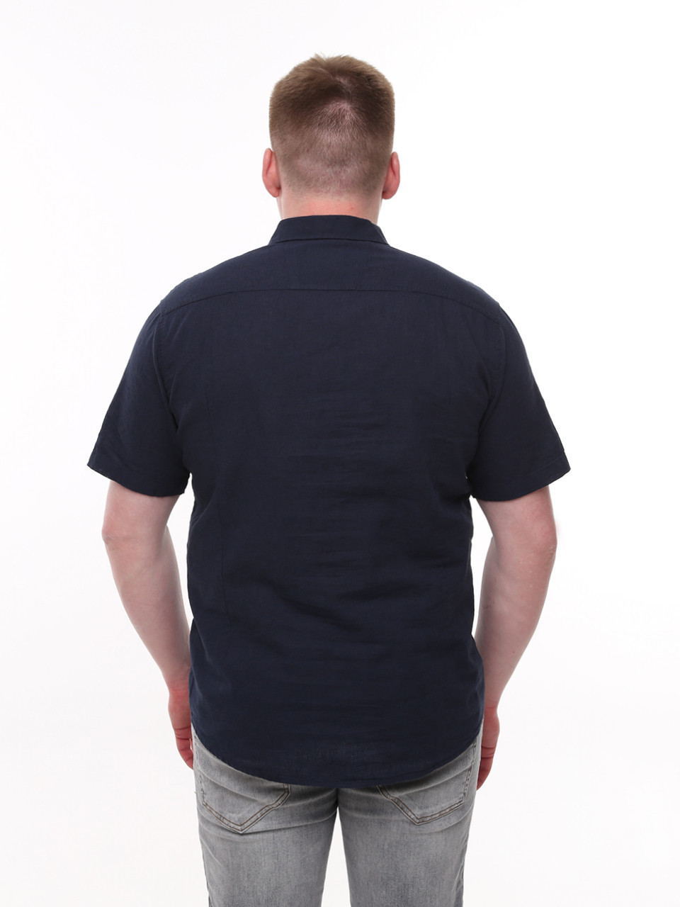 Сорочка чоловіча темно-синя лляна пряма літня 6528-2