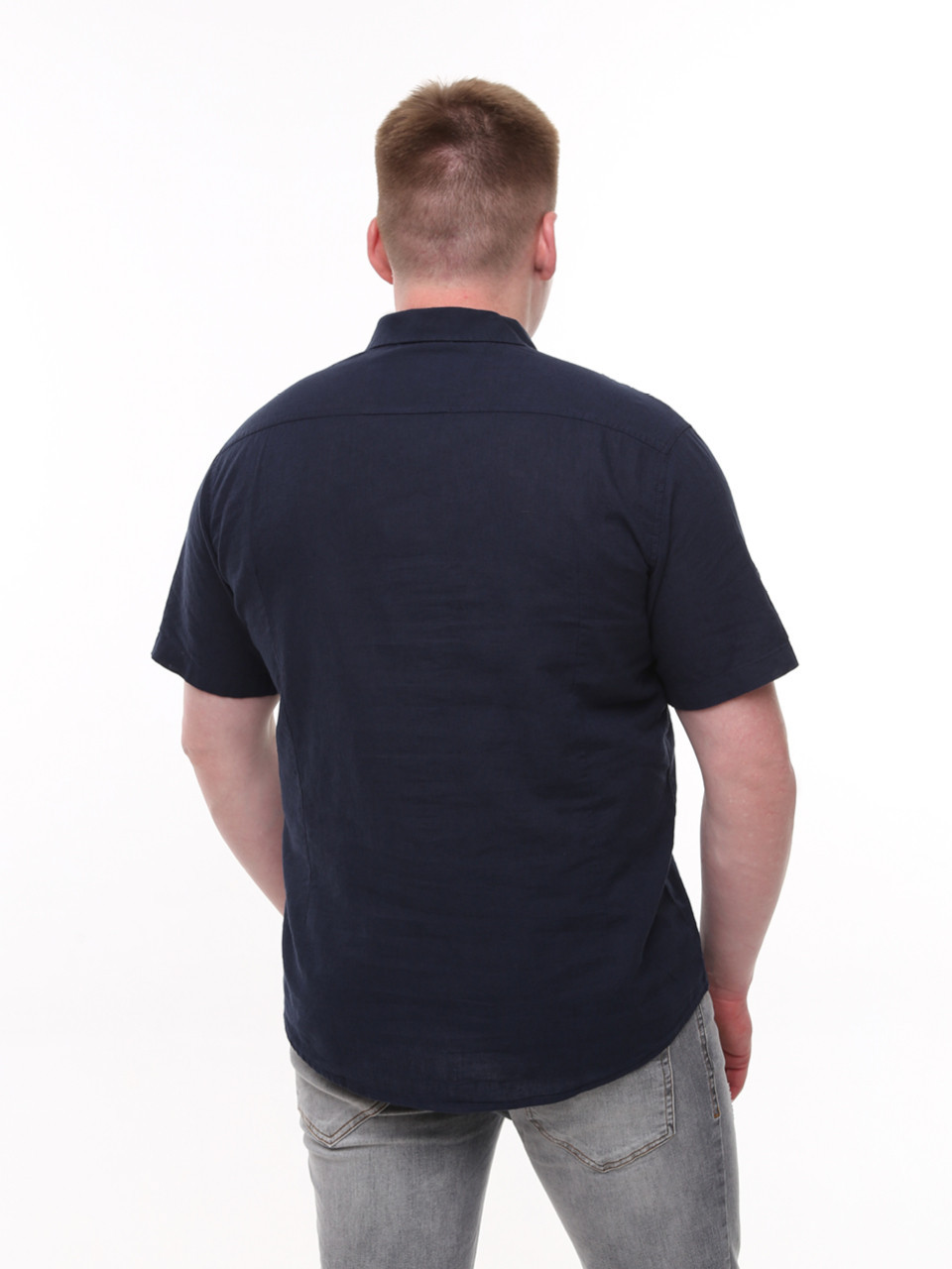 Сорочка чоловіча темно-синя лляна пряма літня 6528-2
