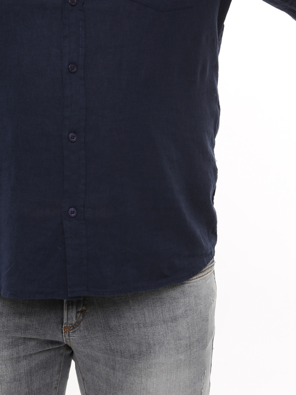 Сорочка чоловіча темно-синя лляна пряма літня 6528-2