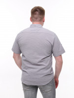 Рубашка мужская бежевая прямая в клетку со стрейчем 6515-3