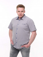 Рубашка мужская бежевая прямая в клетку со стрейчем 6515-3