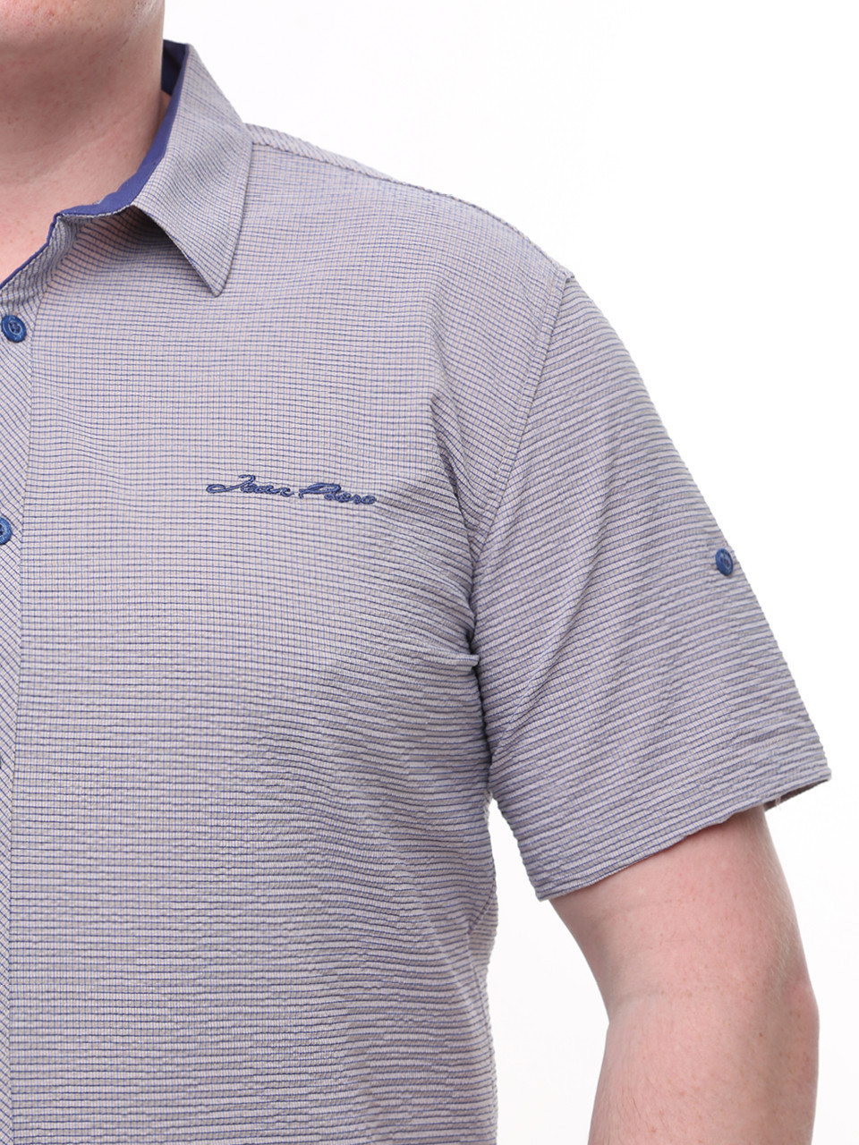 Рубашка мужская бежевая прямая в клетку со стрейчем 6515-3