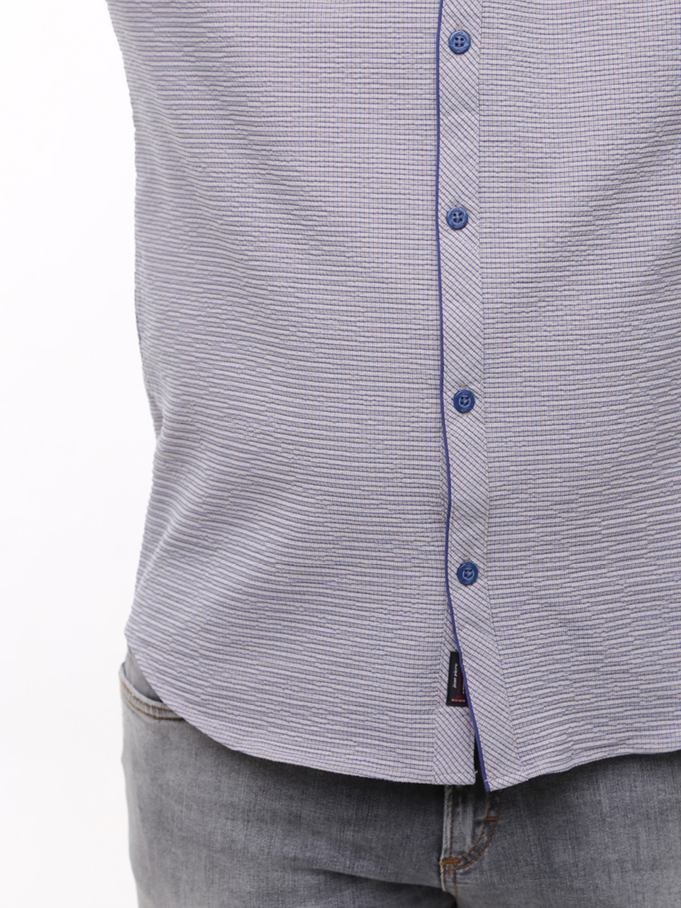 Рубашка мужская бежевая прямая в клетку со стрейчем 6515-3