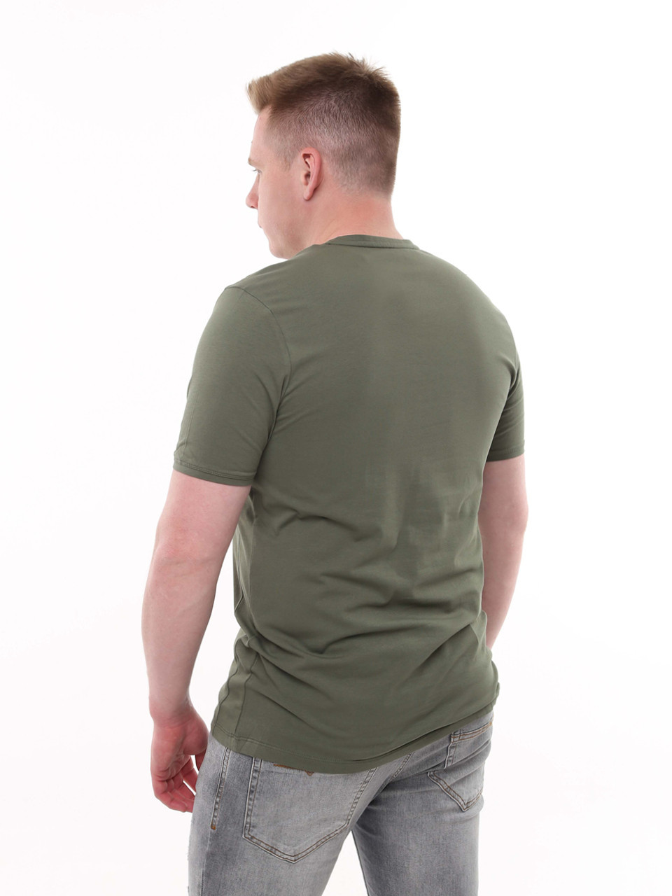 Футболка мужская хаки с мысом однотонная стрейчевая  8108-3
