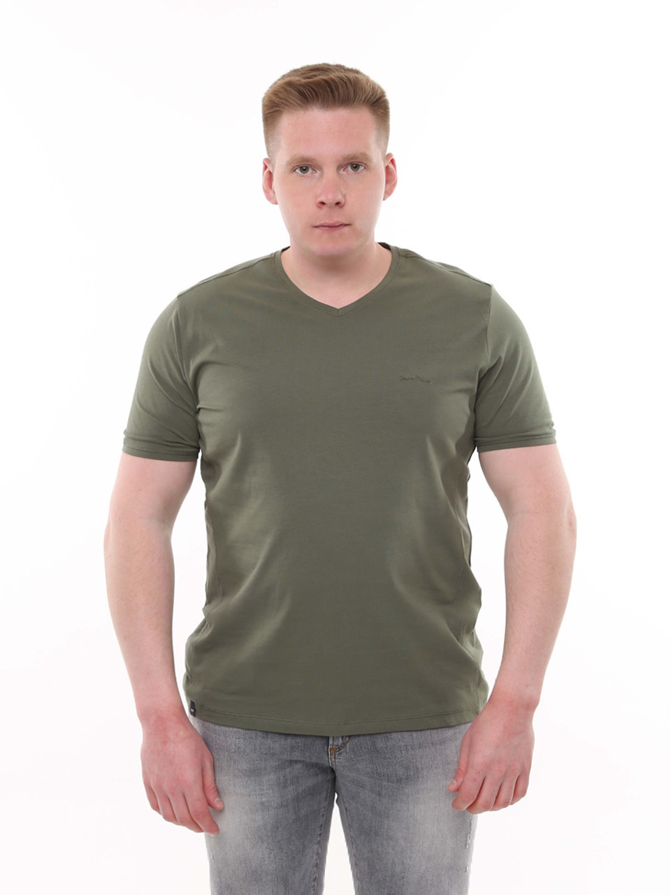 Футболка мужская хаки с мысом однотонная стрейчевая  8108-3