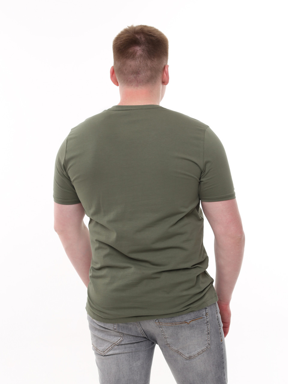 Футболка мужская хаки с мысом однотонная стрейчевая  8108-3