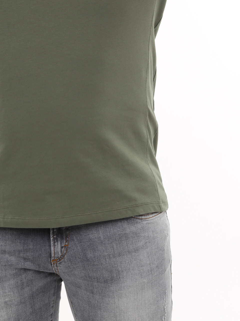 Футболка мужская хаки с мысом однотонная стрейчевая  8108-3