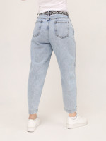 Джинсы бананы женские светло-голубые защипы  2442-755