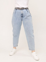 Джинсы бананы женские светло-голубые защипы  2442-755