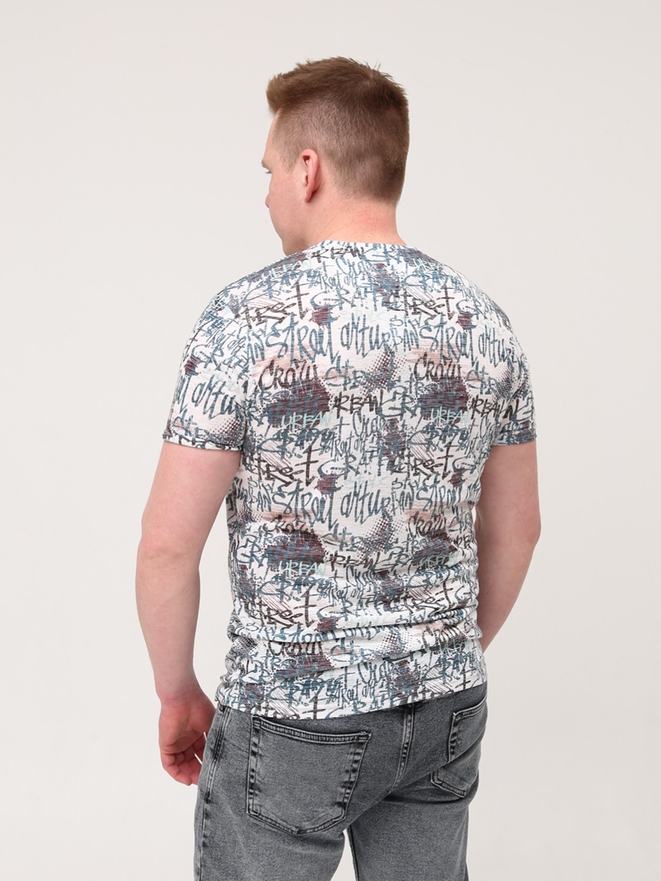 Футболка чоловіча біла тонка з написами 2-5 1109-В-2-1