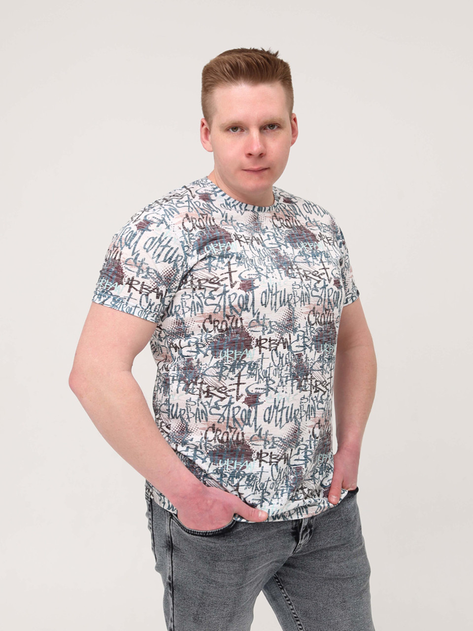 Футболка чоловіча біла тонка з написами 2-5 1109-В-2-1