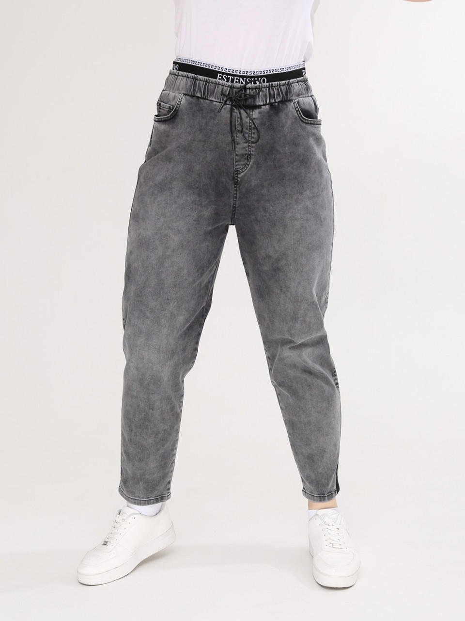 Джинсы женские тонкие серые большой размер 1268-B-1