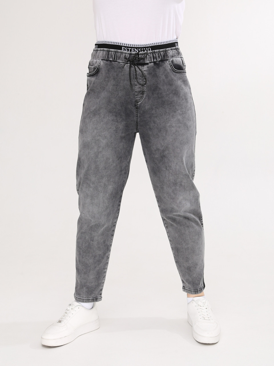 Джинсы женские тонкие серые большой размер 1268-B-1