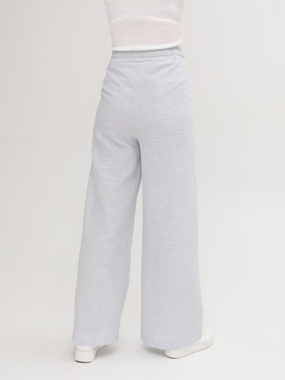 Штани жіночі блакитні в літні смужку з гумкою на поясі 807