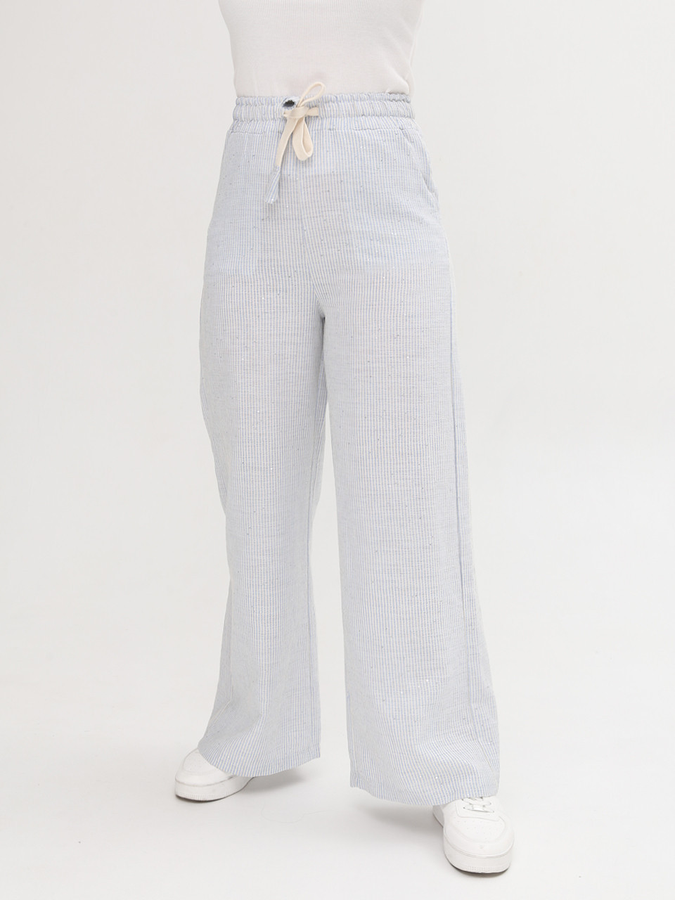 Штани жіночі блакитні в літні смужку з гумкою на поясі 807