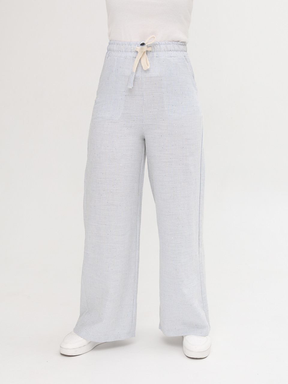 Штани жіночі блакитні в літні смужку з гумкою на поясі 807