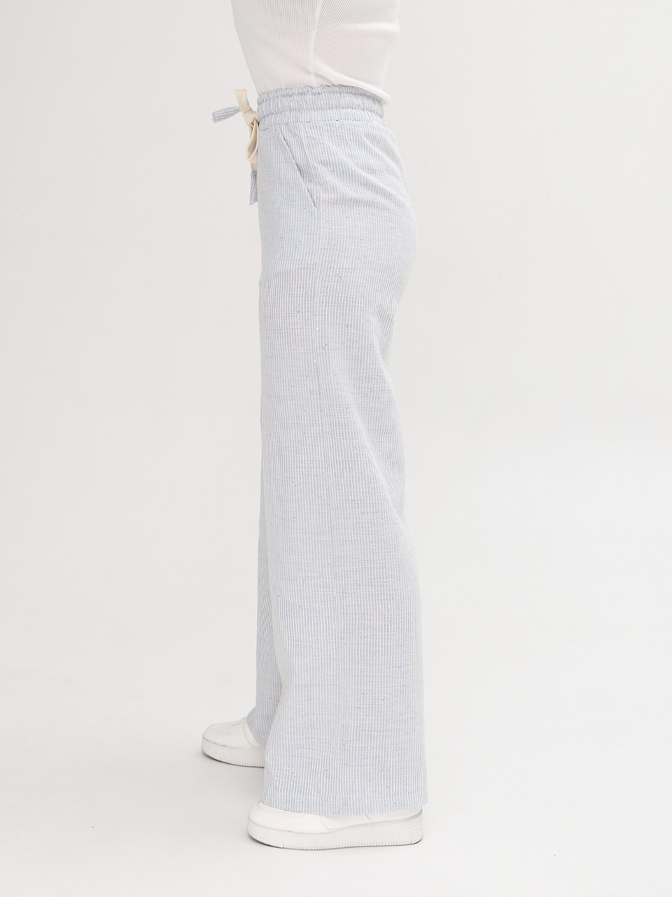 Штани жіночі блакитні в літні смужку з гумкою на поясі 807