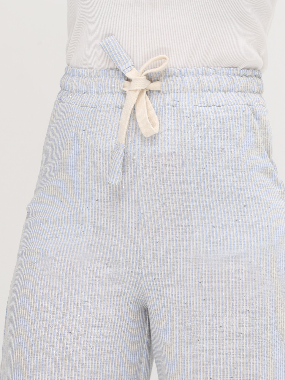 Штани жіночі блакитні в літні смужку з гумкою на поясі 807