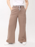 Брюки женские палаццо коричневые льняные летние большой размер  2225-B-5