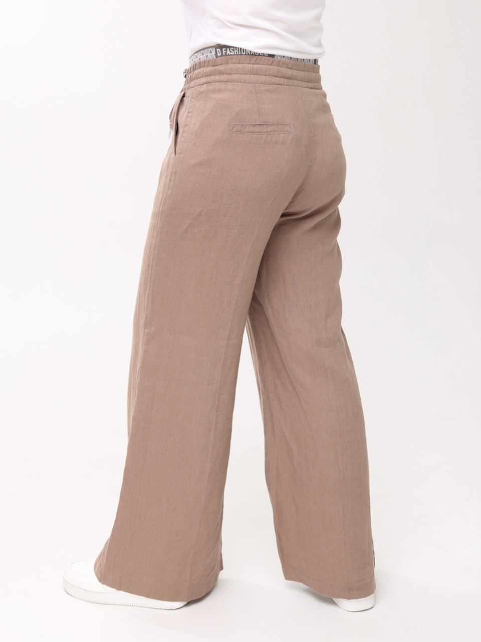 Брюки женские палаццо коричневые льняные летние большой размер  2225-B-5