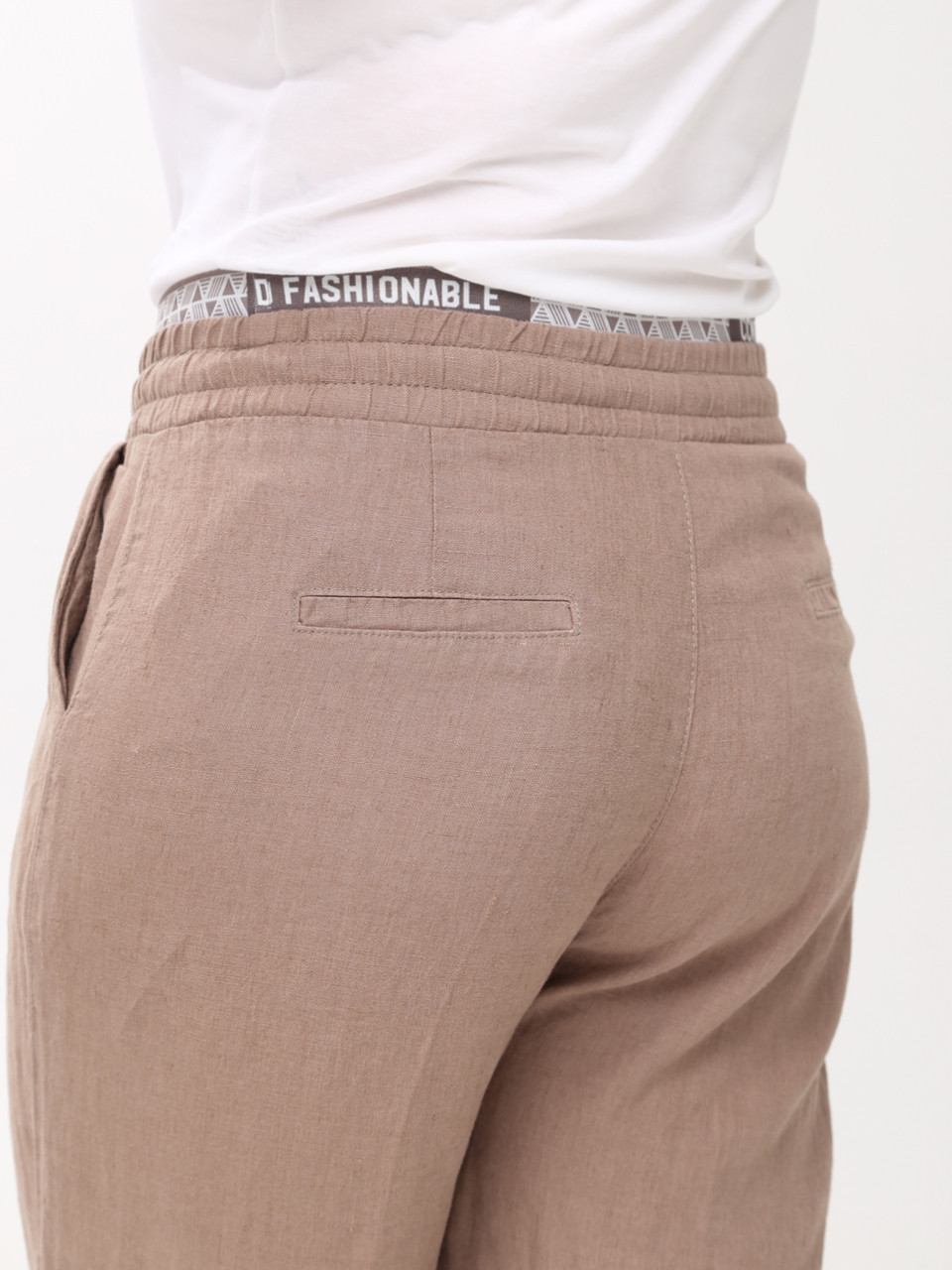 Брюки женские палаццо коричневые льняные летние большой размер  2225-B-5