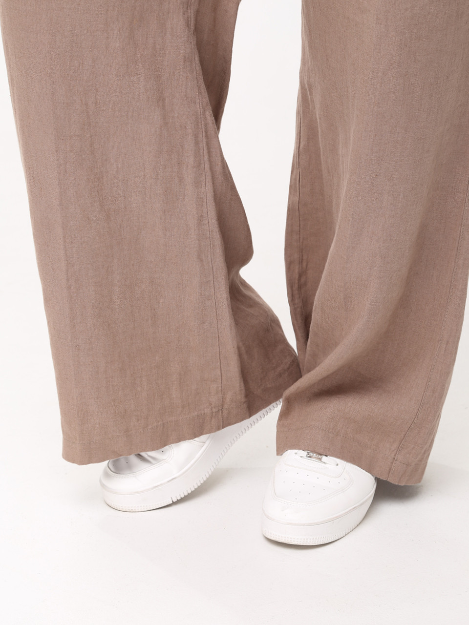 Брюки женские палаццо коричневые льняные летние большой размер  2225-B-5