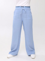 Брюки женские голубые палаццо льняные с резинкой на поясе 20224-B-4