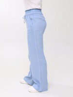 Брюки женские голубые палаццо льняные с резинкой на поясе 20224-B-4