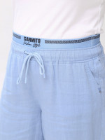 Брюки женские голубые палаццо льняные с резинкой на поясе 20224-B-4