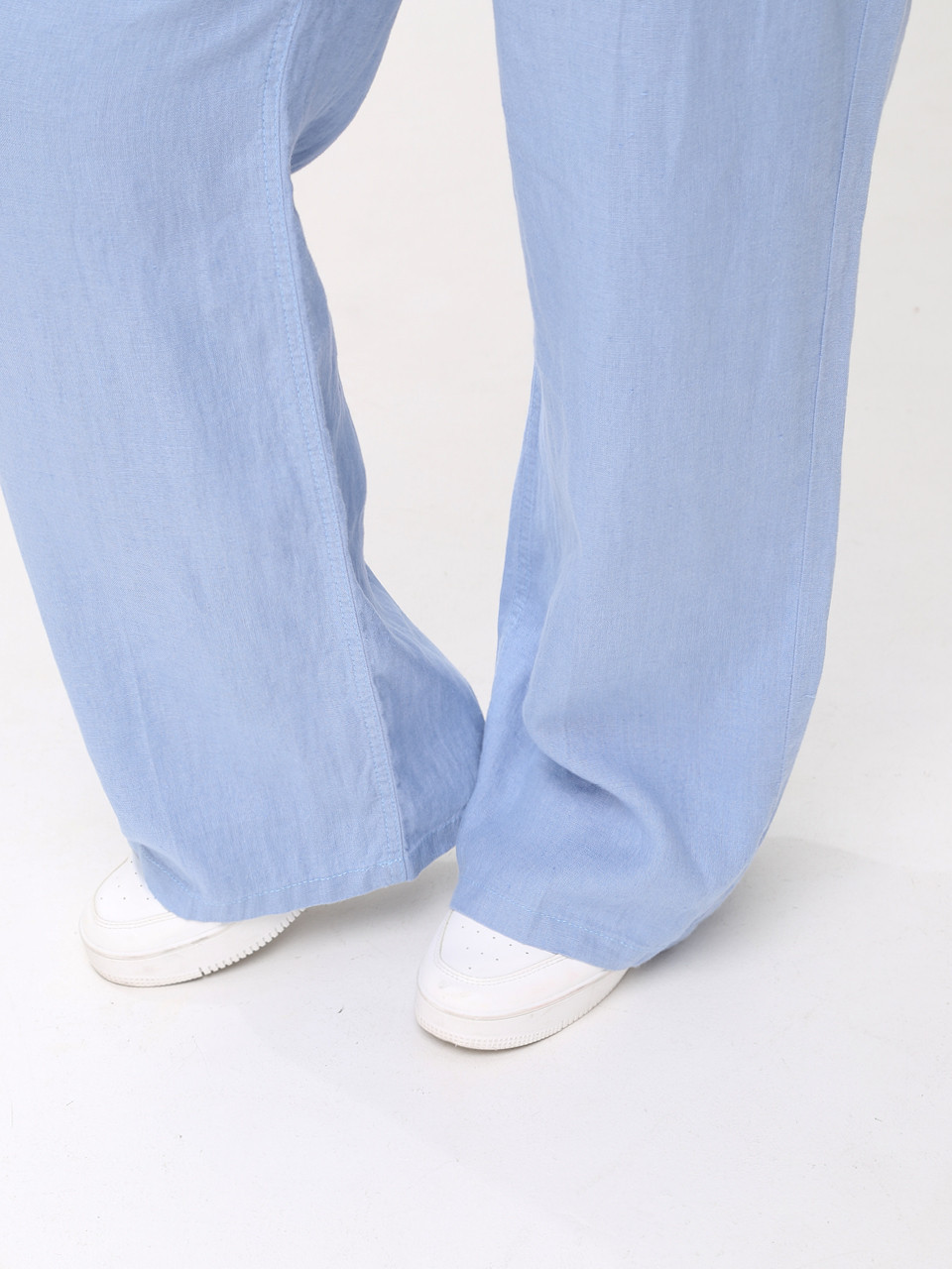 Брюки женские голубые палаццо льняные с резинкой на поясе 20224-B-4