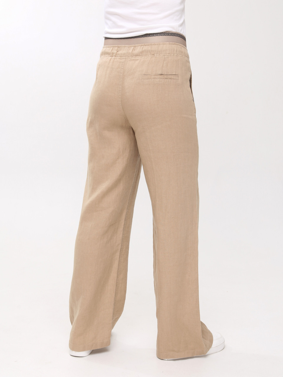 Брюки женские коричневые палаццо льняные с резинкой на поясе 20224-B-6