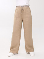 Брюки женские коричневые палаццо льняные с резинкой на поясе 20224-B-6