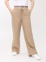 Брюки женские коричневые палаццо льняные с резинкой на поясе 20224-B-6
