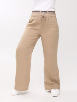 Брюки женские коричневые палаццо льняные с резинкой на поясе 20224-B-6