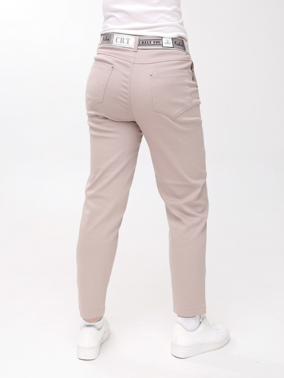 Брюки женские бежевые прямые МОМ летние большой размер  20173-В-2