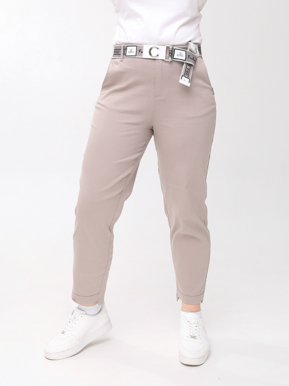 Брюки женские бежевые прямые МОМ летние большой размер  20173-В-2