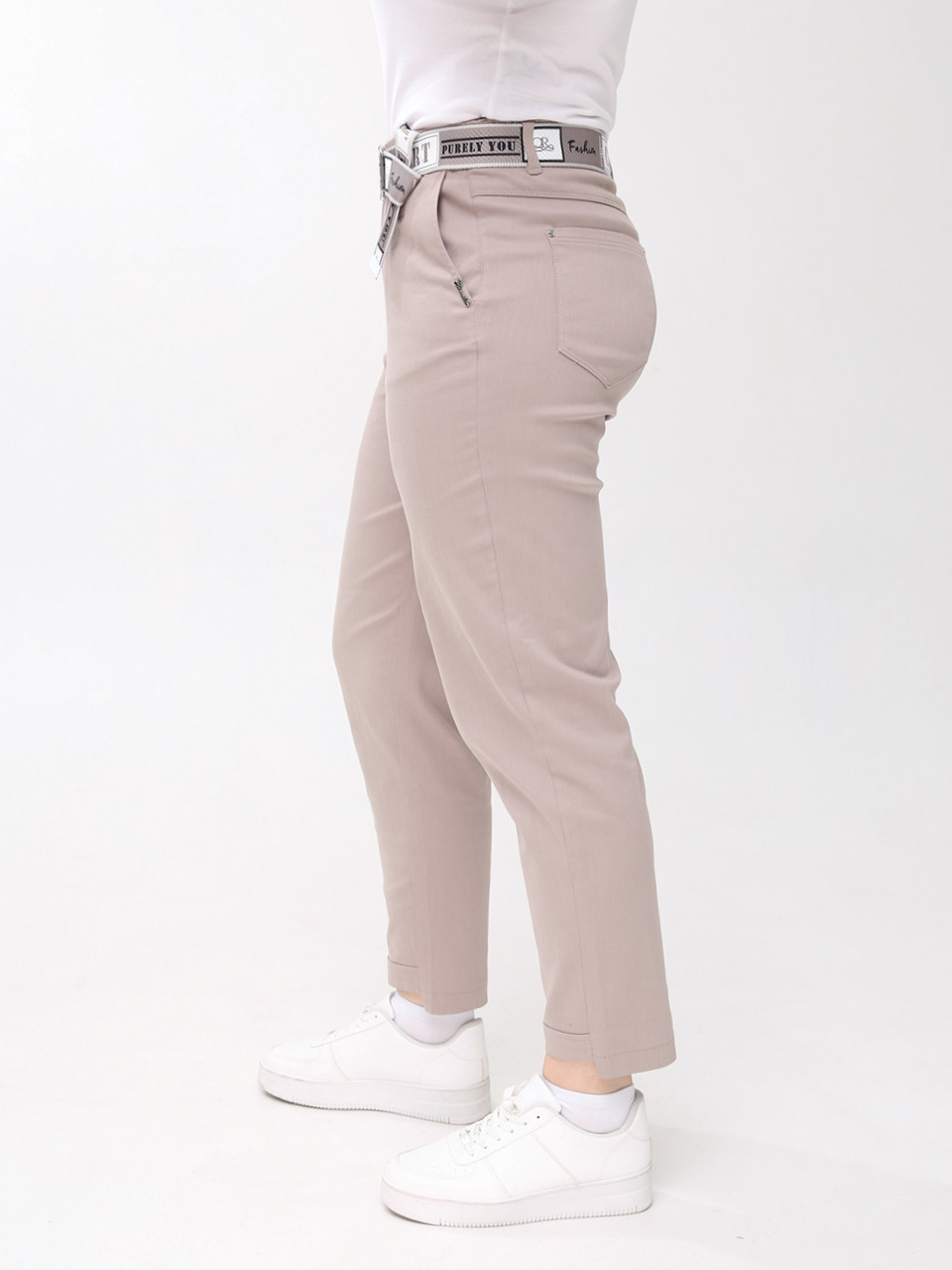 Брюки женские бежевые прямые МОМ летние большой размер  20173-В-2